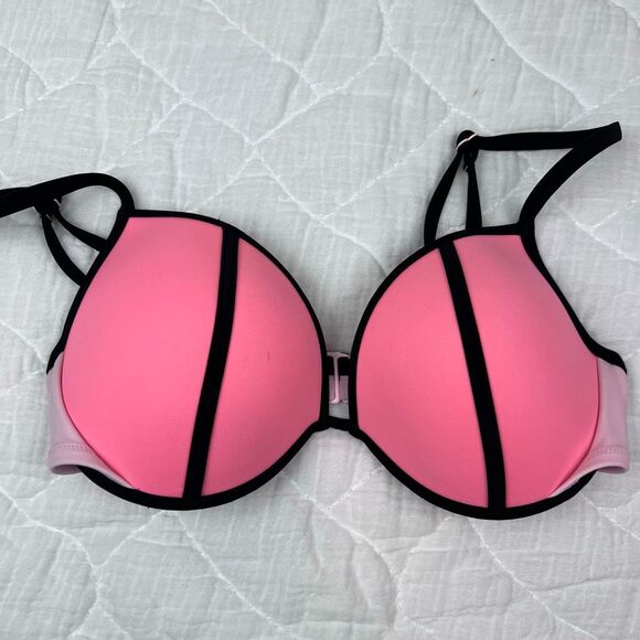 Victoria’s Secret Pink & Black Push-Up Bikini Top – Size 34DD - Picture 2 of 7